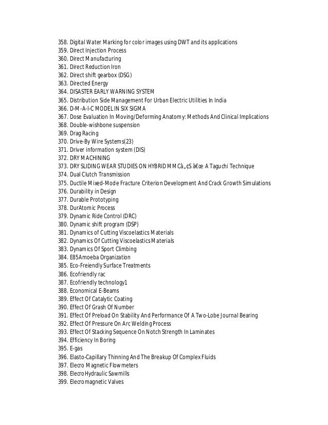 List of mechanical projects,Mechanical Final Year Projects List 2014