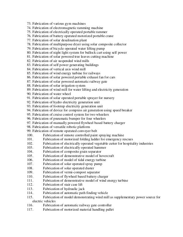 mechanical equipments list