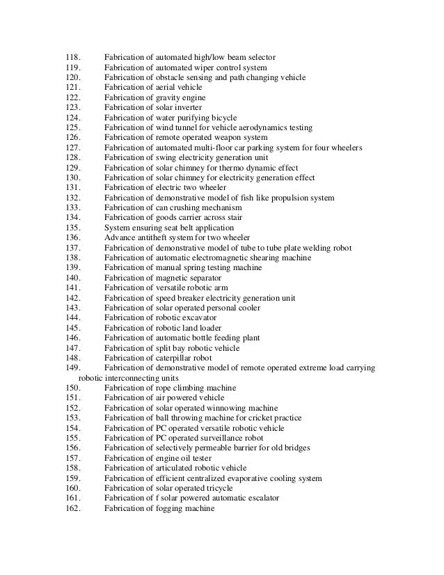 List of mechanical projects,Mechanical Final Year Projects List 2014