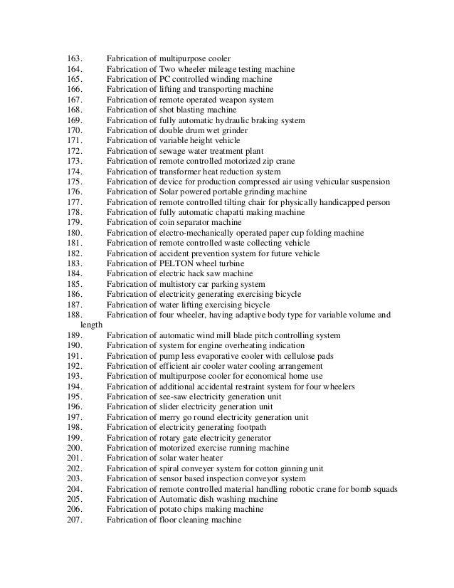 mechanical equipments list