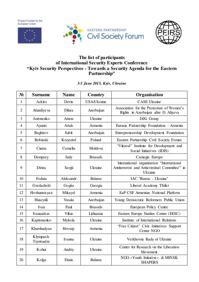 List of participants