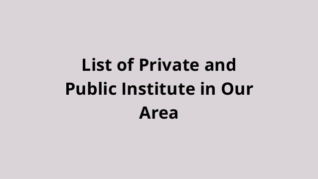 List of Private and
Public Institute in Our
Area
 