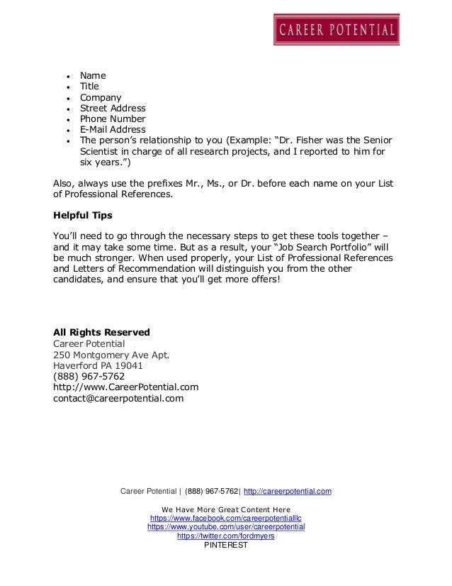 list of professional references