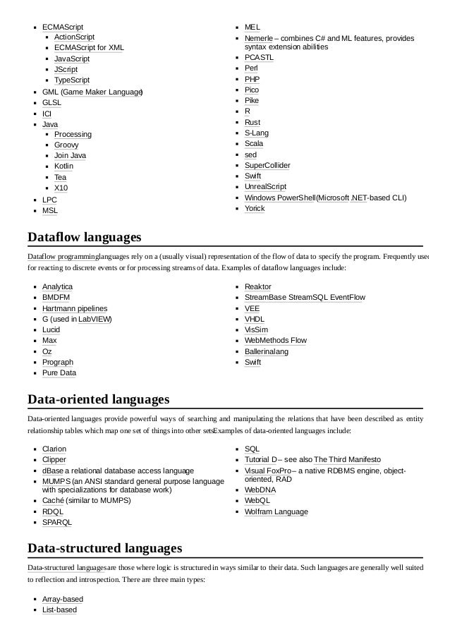 all programming language list