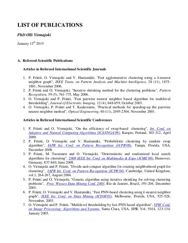 List of publications january 13th 2015