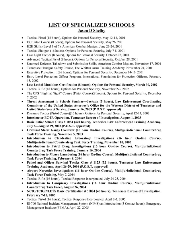 List Of Specialized Schools DOC