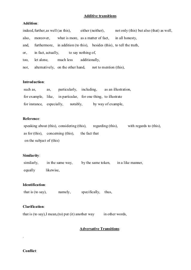 list of transition words and phrases transition words