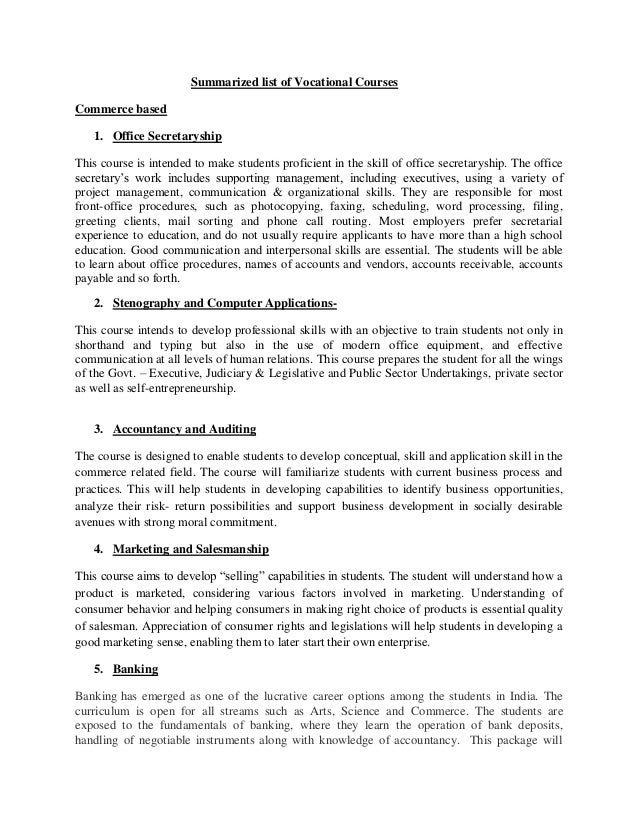 list of vocational courses professional skills to develop list