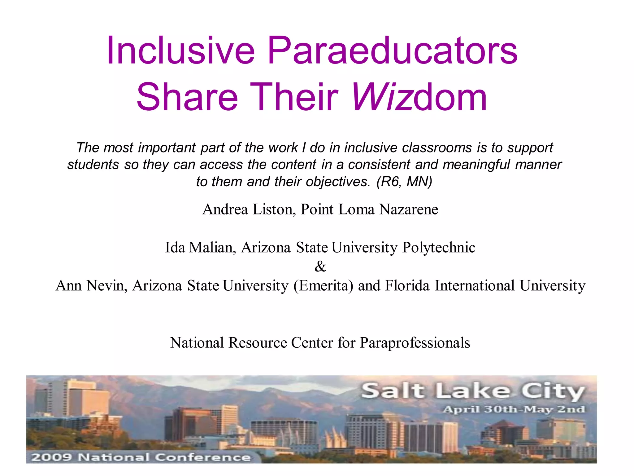 Paraeducators in Inclusive Settings Share Their WIZdom