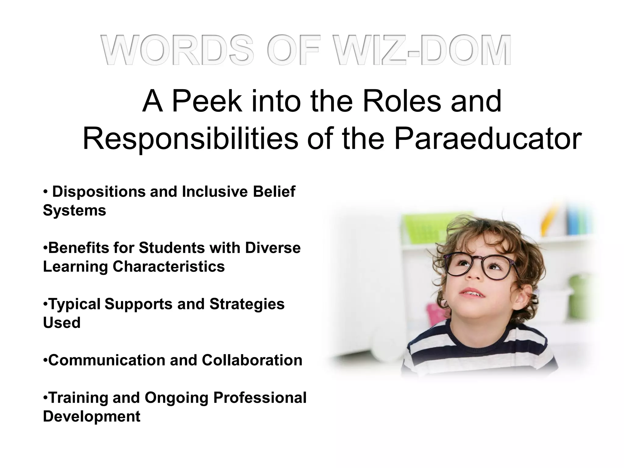 Paraeducators in Inclusive Settings Share Their WIZdom