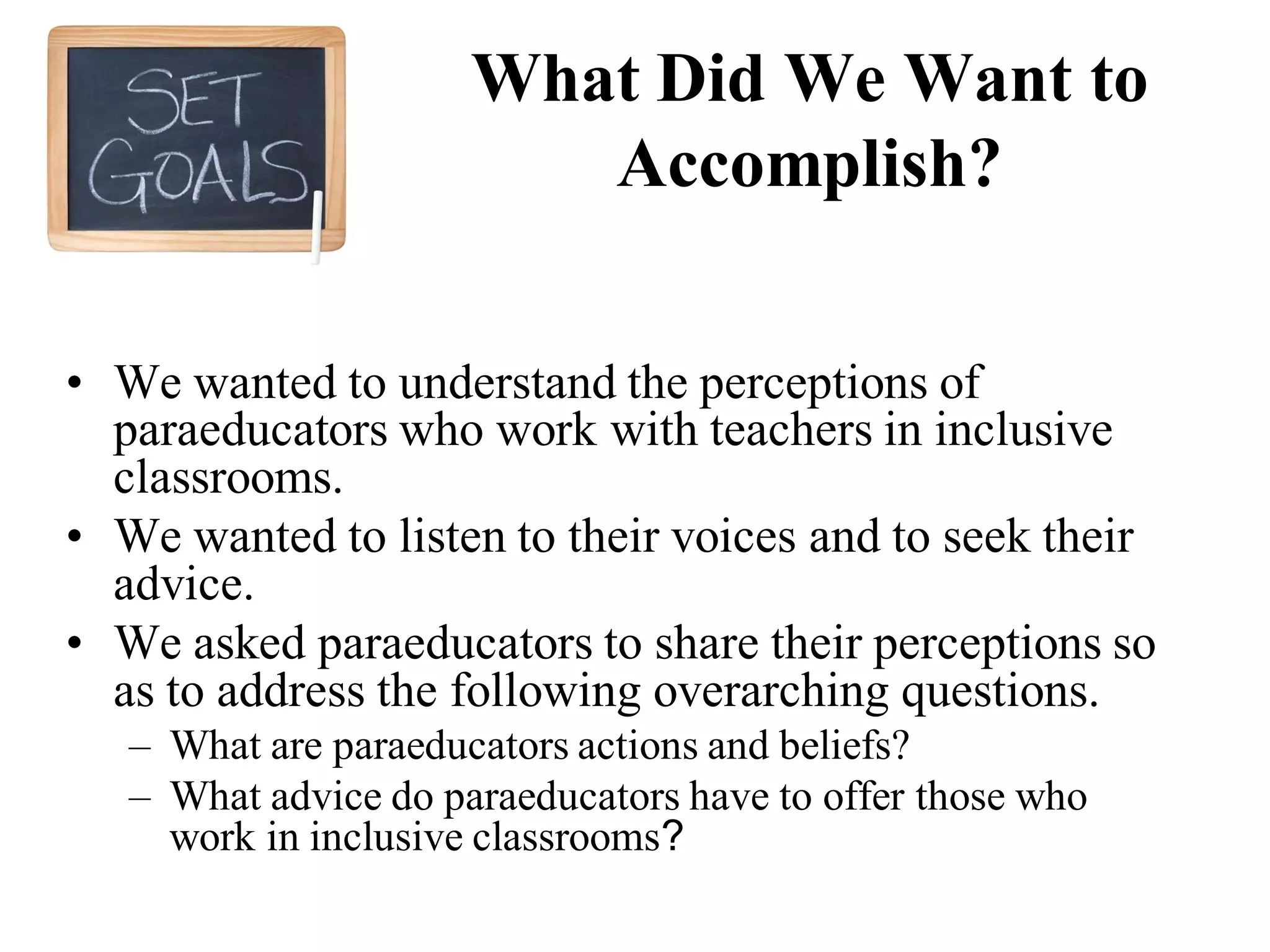 Paraeducators in Inclusive Settings Share Their WIZdom