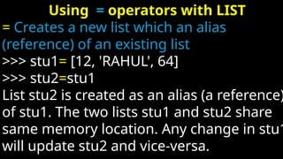 operator used with list object in Python | PPTX