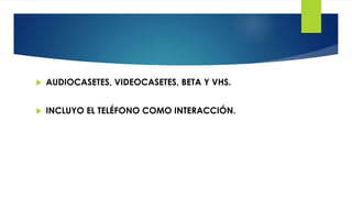  AUDIOCASETES, VIDEOCASETES, BETA Y VHS.
 INCLUYO EL TELÉFONO COMO INTERACCIÓN.
 