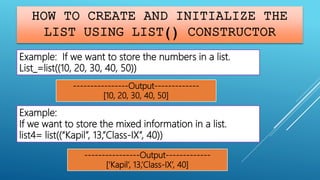 LIST IN PYTHON | PPTX | Programming Languages | Computing