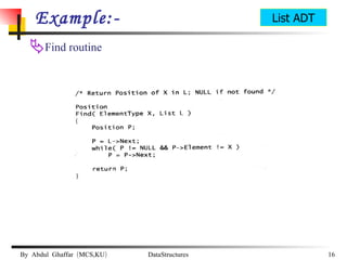 Example:- Find routine List ADT 