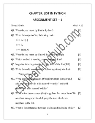 CBSE Python List Assignment | PDF