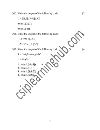 CBSE Python List Assignment | PDF