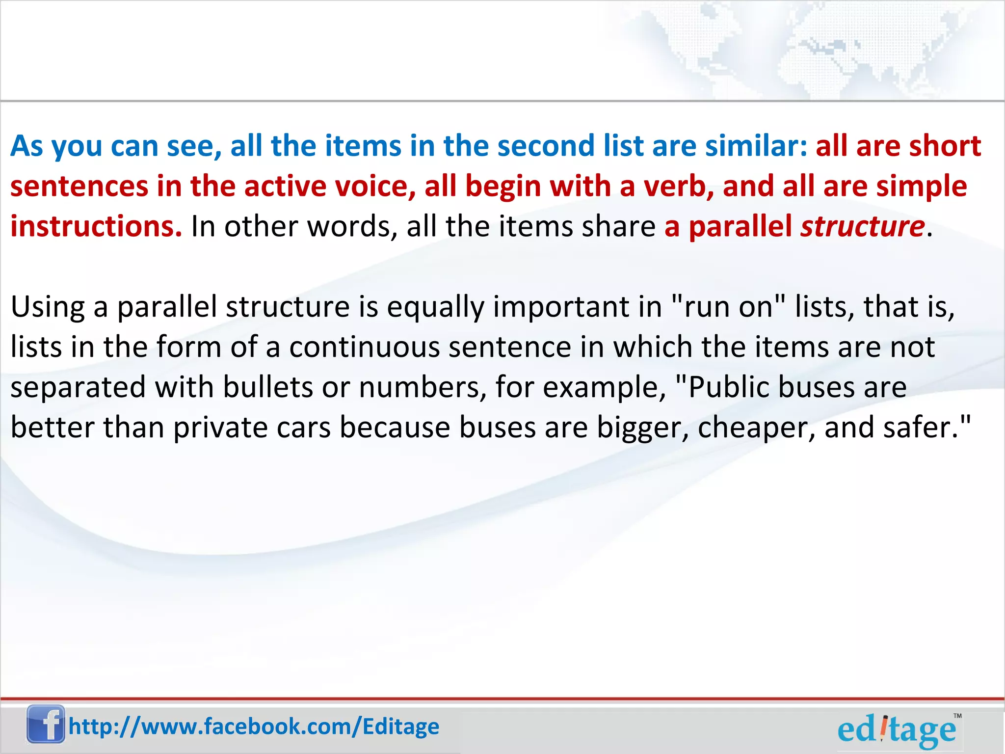Lists of bullet points: maintaining a parallel structure | PPT