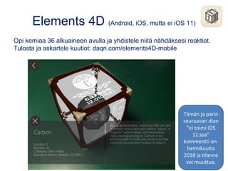 Elements 4D (Android, iOS, mutta ei iOS 11)
Opi kemiaa 36 alkuaineen avulla ja yhdistele niitä nähdäksesi reaktiot.
Tulost...