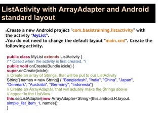 create listview using arrayadapter string in android... List Views | PDF