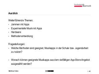 Matthias Krebs
Ausblick
Weiterführende Themen:
• Jammen mit Apps
• Experimentelle Musik mit Apps
• Hardware
• Methodenentw...