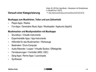 Matthias Krebs
Das Angebot an Musikapps
Im Apple App Store sind heute mehr als eine Millionen Apps für iOS verfügbar.
Daru...