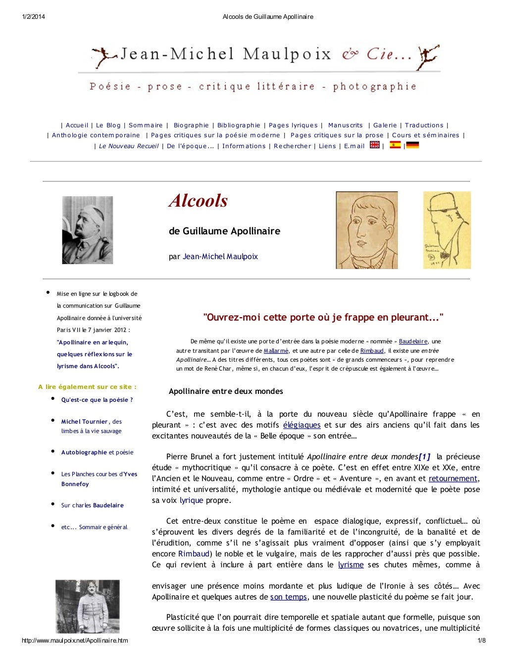 Lit alcools de guillaume apollinaire