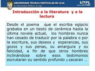 Introducción a la literatura  y a la lectura   