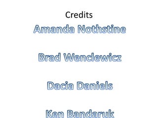 Credits Amanda NothstineBrad WenclewiczDacia DanielsKen Bandaruk