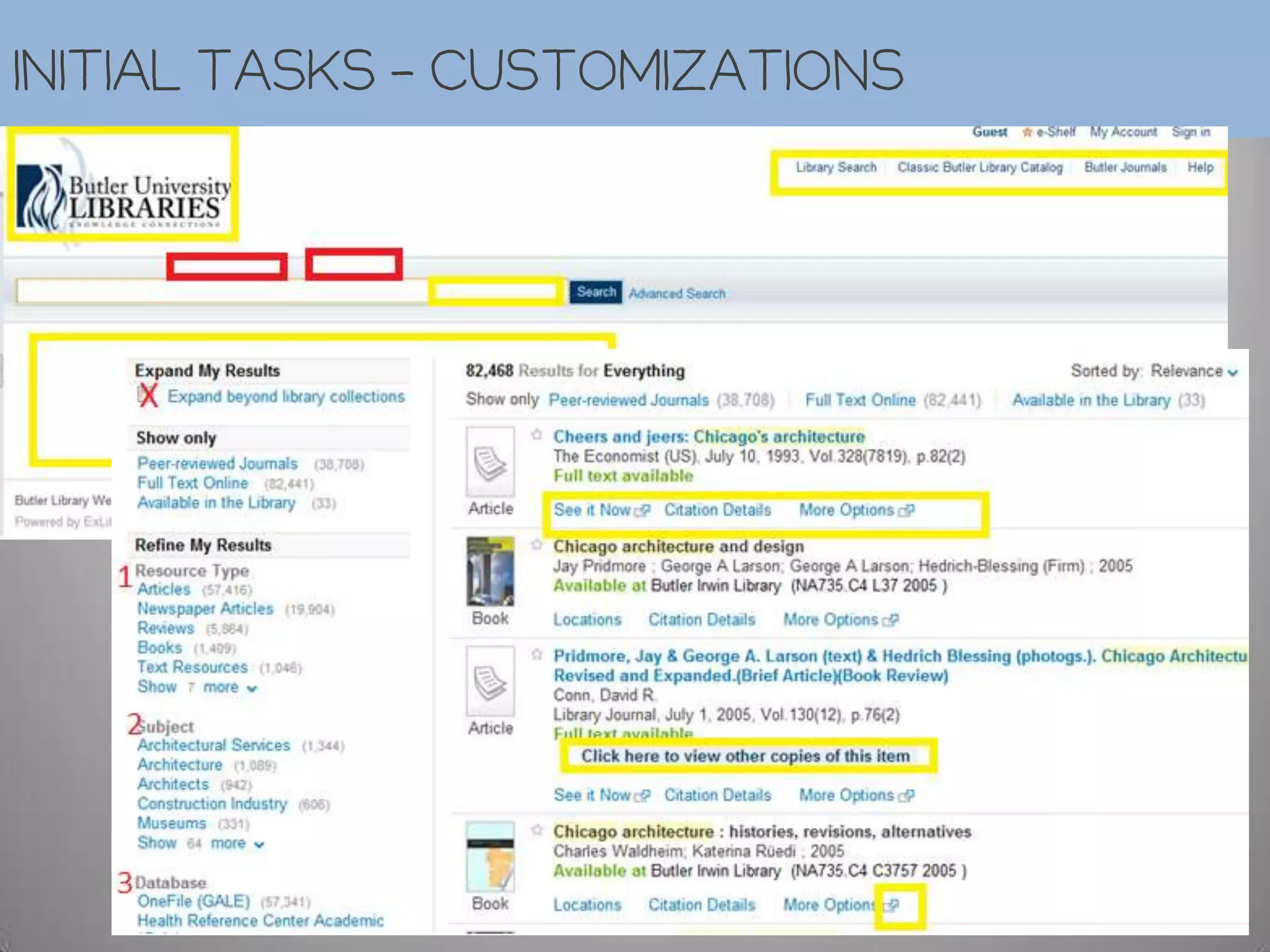 Initial tasks - Customizations
 