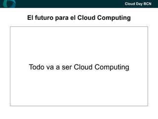 Cloud Day BCN



El futuro para el Cloud Computing


              Cloud = Internet


             Internet -> Ubicua

Todo va a ser Cloud Computing
 El Cloud Computing tiene sentido económico
 
