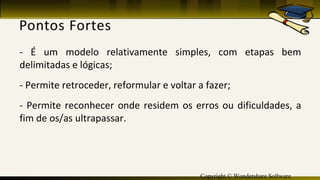 Copyright © Wondershare Software
- É um modelo relativamente simples, com etapas bem
delimitadas e lógicas;
- Permite retroceder, reformular e voltar a fazer;
- Permite reconhecer onde residem os erros ou dificuldades, a
fim de os/as ultrapassar.
 