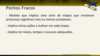 Copyright © Wondershare Software
- Modelo que implica uma série de etapas que envolvem
processos cognitivos mais ou menos complexos;
- Implica várias ações a realizar em cada etapa;
- Implica ter meios, tempo e recursos adequados.
 