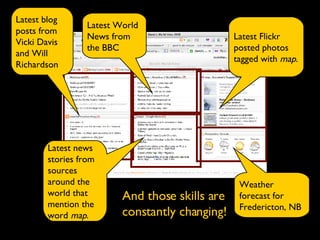 Latest blog posts from Vicki Davis and Will Richardson Latest World News from the BBC Latest news stories from sources around the world that mention the word  map .   Latest Flickr posted photos tagged with  map .   Weather forecast for Fredericton, NB   And those skills are constantly changing! 