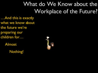 What do We Know about the Workplace of the Future? … And this is exactly what we know about the future we’re preparing our children for… Almost  Nothing! 