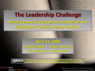 The Leadership Challenge: Moving towards a governance model for the Washtenaw County Literacy Coalition