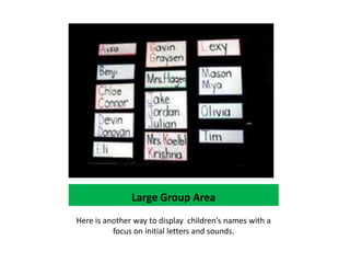Large Group Area
Here is another way to display children’s names with a
          focus on initial letters and sounds.
 