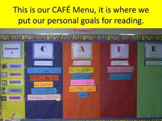 This is our CAFÉ Menu, it is where we
     put our personal goals for reading.
•
 