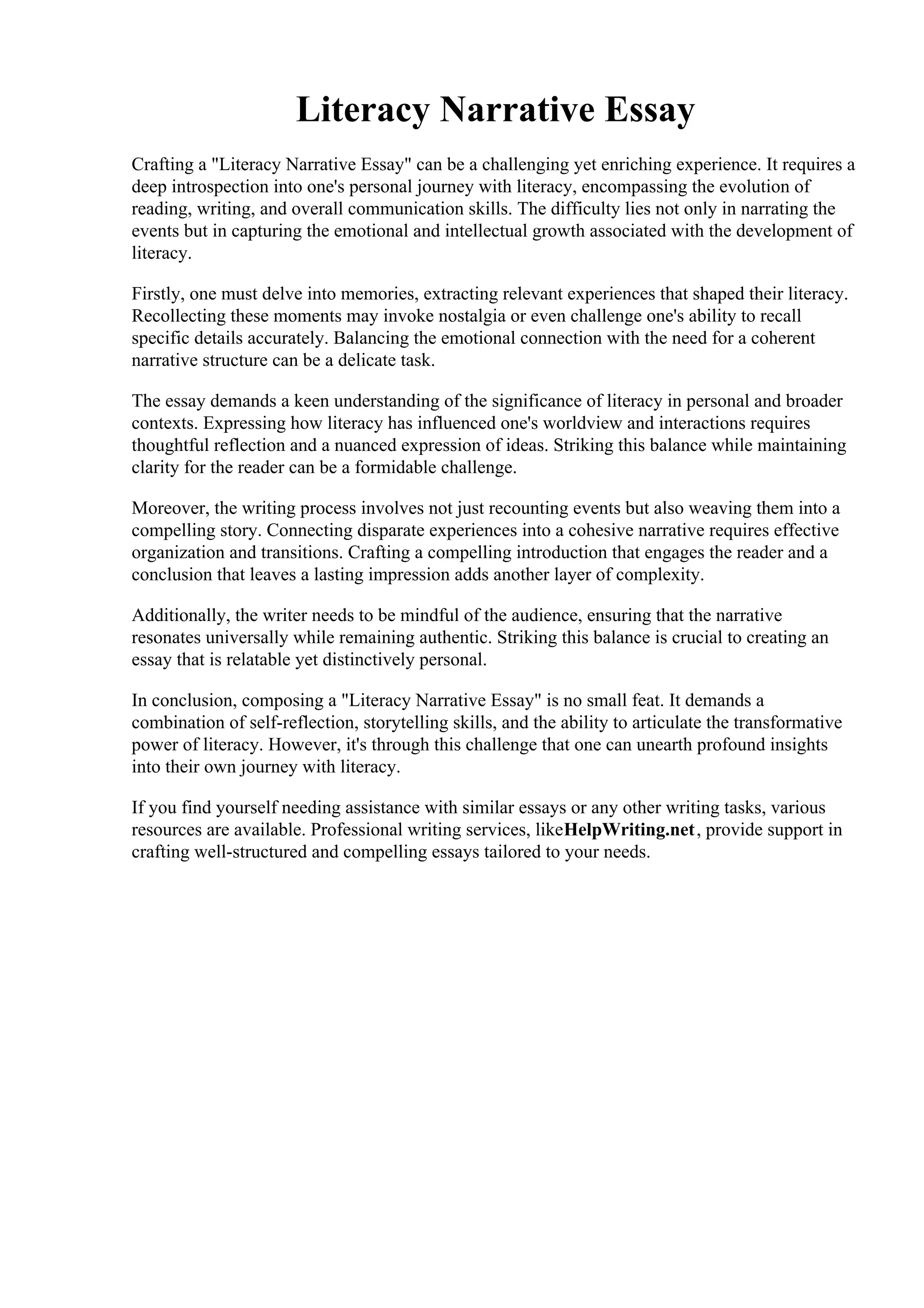 Literacy Narrative Essay. Free Narrative Essay Examples - Samples amp ...