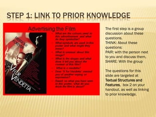 STEP 1: LINK TO PRIOR KNOWLEDGE
The first step is a group
discussion about these
questions.
THINK: About these
questions:
...