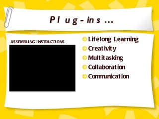 Plug-ins… Lifelong Learning Creativity Multitasking Collaboration Communication ASSEMBLING INSTRUCTIONS 
