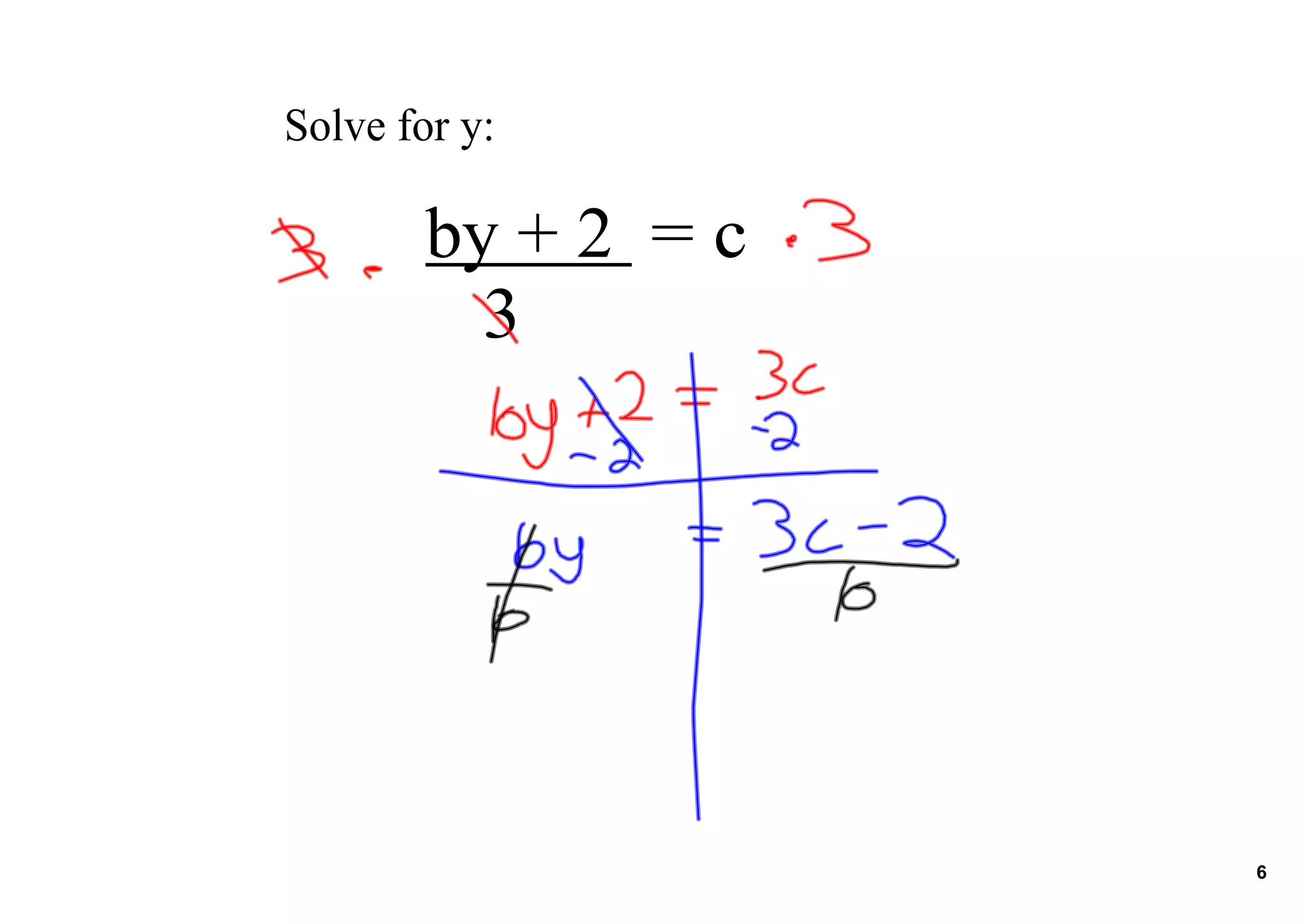 Solve for y:
by + 2 = c
3
6