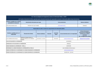 Nombres y apellidos de la máxima
autoridad de la institución
Número telefónico
GINA PATRICIA ROSERO AVILES 997086349
Nombres y apellidos de la o el
responsable
Número telefónico Extensión
Apartado
postal
Correo electrónico de la o el responsable
Link para descargar el
documento de delegación
realizada por la máxima
autoridad
(Art. 13 Reglamento LOTAIP)
LESLY JOHANNA ESTEVEZ OLALLA (02) 393 252 / 391 415 "NO APLICA" secretaria.general@puembo.gob.ec delegación de la autoridad
(02) 393 252 / 391 415
UNIDAD POSEEDORA DE LA INFORMACIÓN - LITERAL o):
RESPONSABLE DE LA UNIDAD POSEEDORA DE LA INFORMACIÓN DEL LITERAL o):
PARROQUIA PUEMBO CENTRAL AV.
SANTIAGO APOSTO N1-79 Y FLORENCIO
ESPINOZA
NÚMERO TELEFÓNICO DEL O LA RESPONSABLE DE LA UNIDAD POSEEDORA DE LA INFORMACIÓN:
Art. 7 de la Ley Orgánica de Transparencia y Acceso a la Información Pública - LOTAIP
(31/10/2015)FECHA ACTUALIZACIÓN DE LA INFORMACIÓN:
Denominación del puesto que ocupa Correo electrónico
secretaria.general@puembo.gob.ec
o) El nombre, dirección de la oficina, apartado postal y dirección electrónica del responsable de atender la información pública de que trata esta Ley
PERIODICIDAD DE ACTUALIZACIÓN DE LA INFORMACIÓN:
Dirección de la oficina
Responsable de recibir y tramitar los requerimientos de información pública
SECRETARIA
LESLY JOHANNA ESTEVEZ OLALLA
PRESIDENTE DEL GAD-P PUEMBO
CORREO ELECTRÓNICO DEL O LA RESPONSABLE DE LA UNIDAD POSEEDORA DE LA INFORMACIÓN:
MENSUAL
gina.rosero@puembo.gob.ec
1 de 1 GADPR- PUEMBO Literal_o-Responsable_de_atender_la_informacion_publica
 