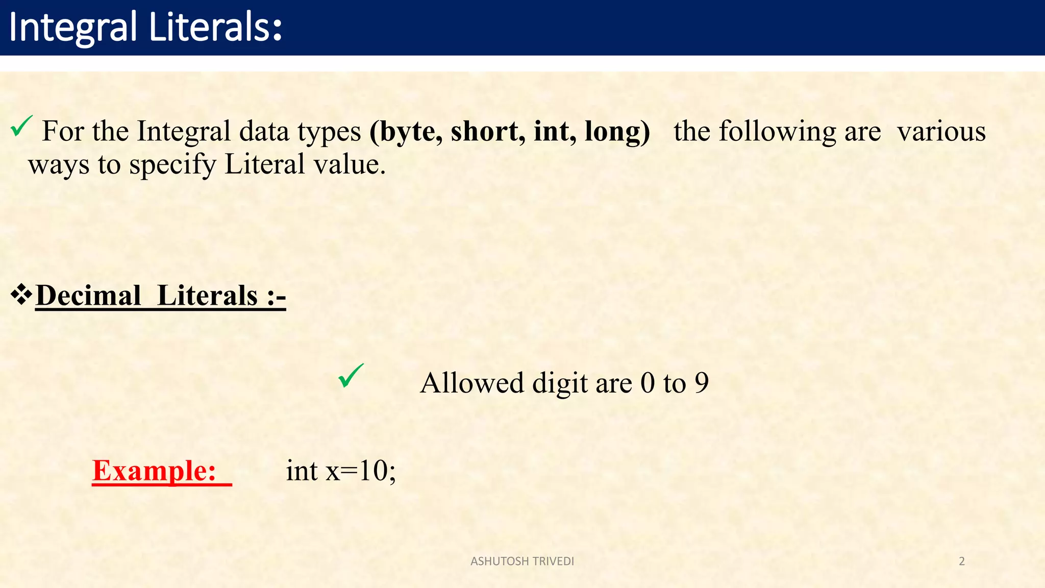 JAVA Literals | PPT