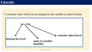 Literals:
A constant value which can be assigned to the variable is called Literals.
1ASHUTOSH TRIVEDI
 