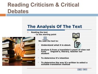 Reading Criticism & Critical
Debates
 