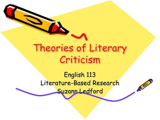 Theories of Literary
Criticism
English 113
Literature-Based Research
Suzann Ledford
 