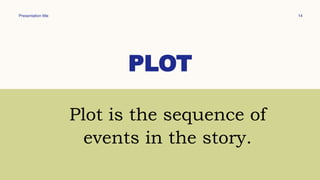 Presentation title 14
PLOT
Plot is the sequence of
events in the story.
 