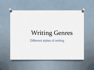 	Writing Genres Different styles of writing 