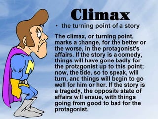 • the turning point of a story
 